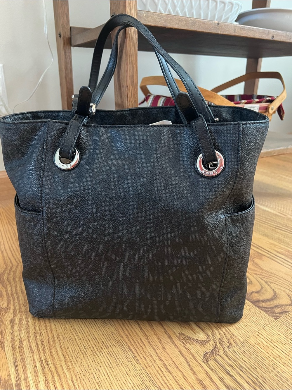 Michael Kors Black Logo Tote with Silver Hardware